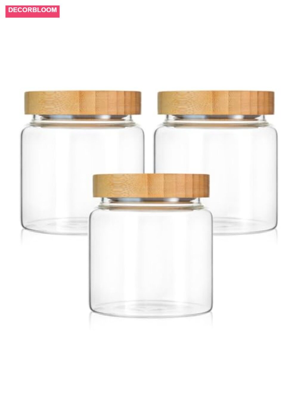 Airtight Clear Glass Canister Set with Bamboo Lid, 3-Pack 16 oz for Kitchen